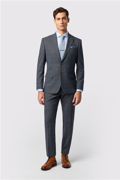 Antique Rogue Tailored Fit Maddoc Charcoal Tan Check Jacket
