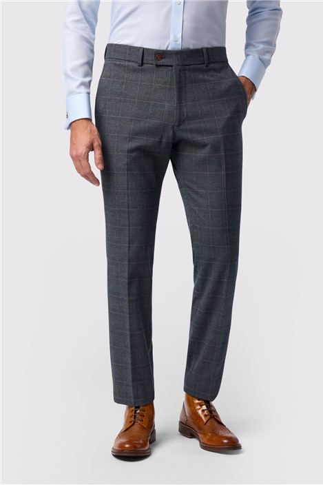 Antique Rogue Tailored Fit Maddoc Charcoal Tan Check Trouser
