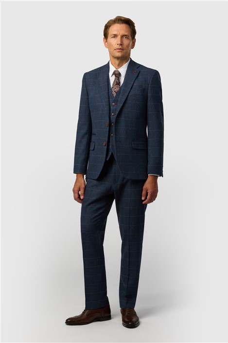 Antique Rogue Tailored Fit Ezra Blue Check Tweed Jacket