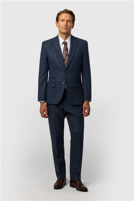 Antique Rogue Tailored Fit Ezra Blue Check Tweed Jacket