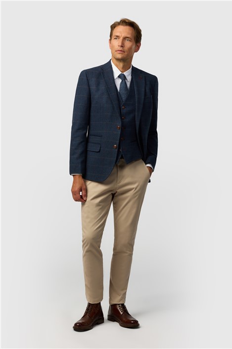 Antique Rogue Tailored Fit Ezra Blue Check Tweed Jacket