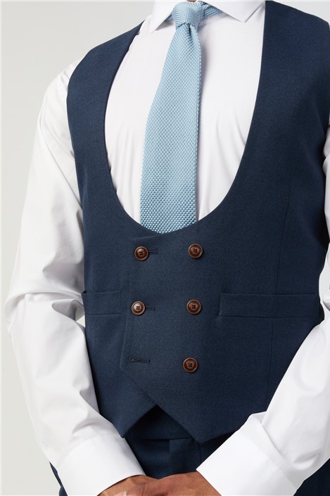 Antique Rogue Navy Texture Double Breasted Stretch Waistcoat