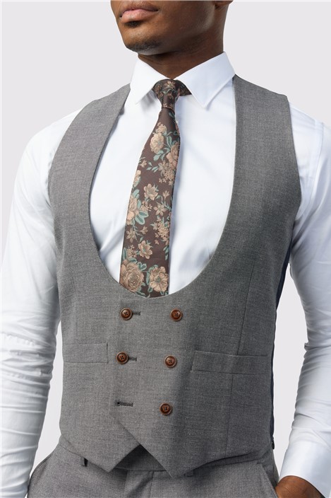 Antique Rogue Grey Texture Double Breasted Stretch Waistcoat