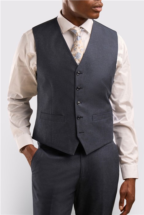 Scott By The Label Tailored Fit Navy Blue Linen Blend Waistcoat