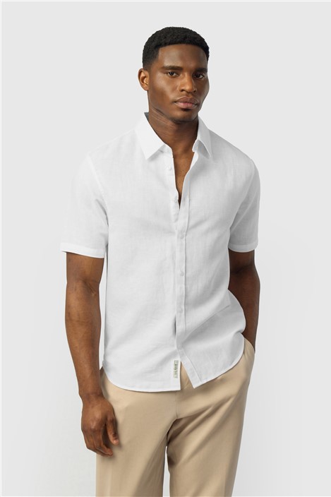 Ted Baker White Linen Blend Short Sleeve Shirt