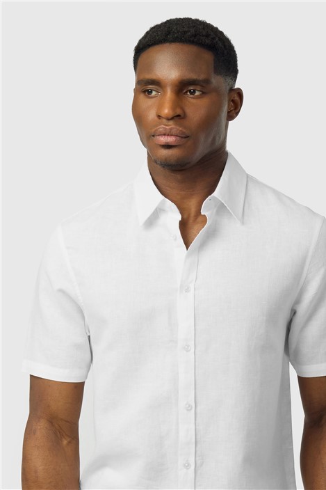 Ted Baker White Linen Blend Short Sleeve Shirt