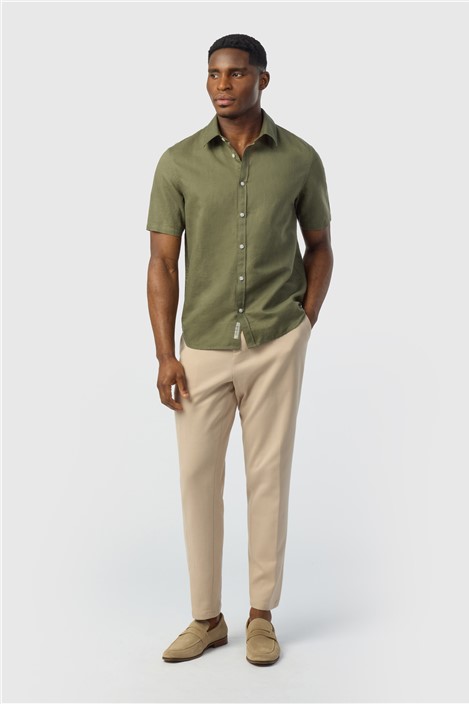 Ted Baker Olive Linen Blend Short Sleeve Shirt