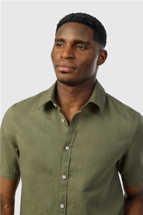 Ted Baker Olive Linen Blend Short Sleeve Shirt