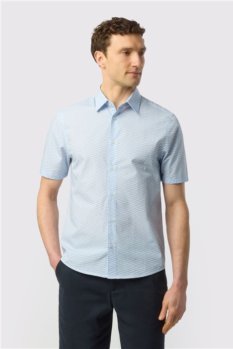Ted Baker Light Blue Short Sleeve Geo Print Shirt
