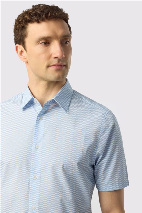 Ted Baker Light Blue Short Sleeve Geo Print Shirt