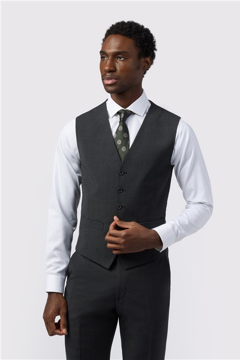 Alexandre Tailored Fit Charcoal Wool Blend Stretch Waistcoat
