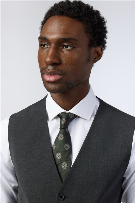 Alexandre Tailored Fit Charcoal Wool Blend Stretch Waistcoat
