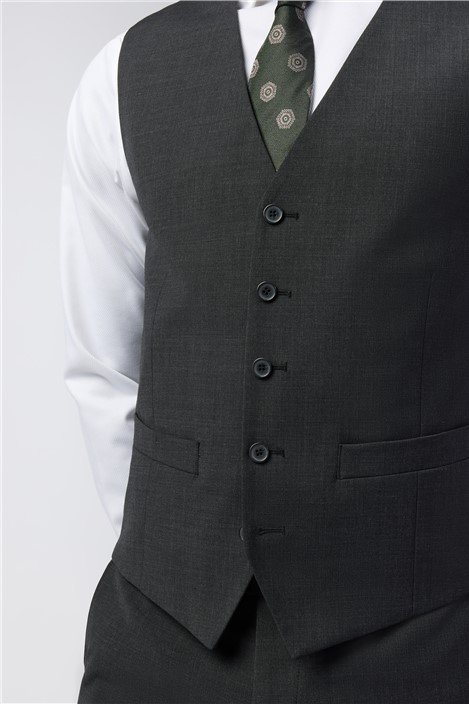 Alexandre Tailored Fit Charcoal Wool Blend Stretch Waistcoat
