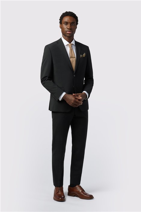 Alexandre Tailored Fit Black Wool Blend Stretch Jacket