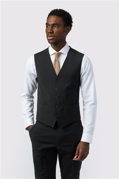 Alexandre Slim Fit Black Wool Blend Stretch Waistcoat
