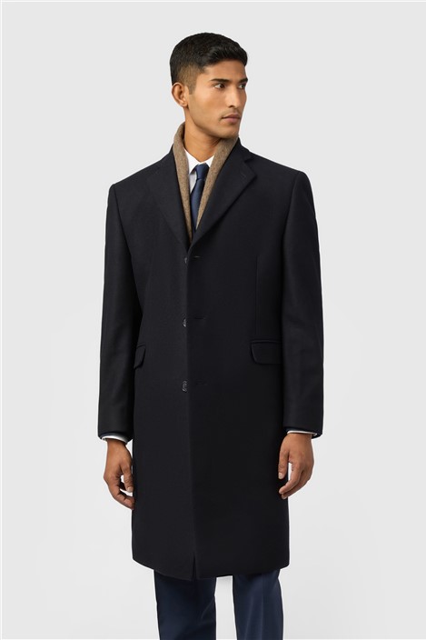 Alexandre Navy Loxford Single Breasted Wool Rich Overcoat
