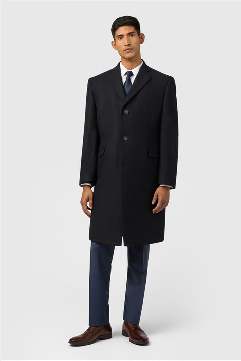 Alexandre Navy Loxford Single Breasted Wool Rich Overcoat
