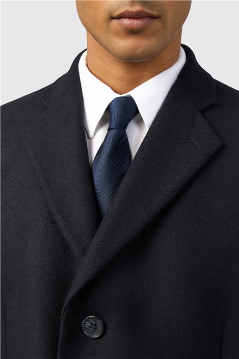 Alexandre Navy Loxford Single Breasted Wool Rich Overcoat
