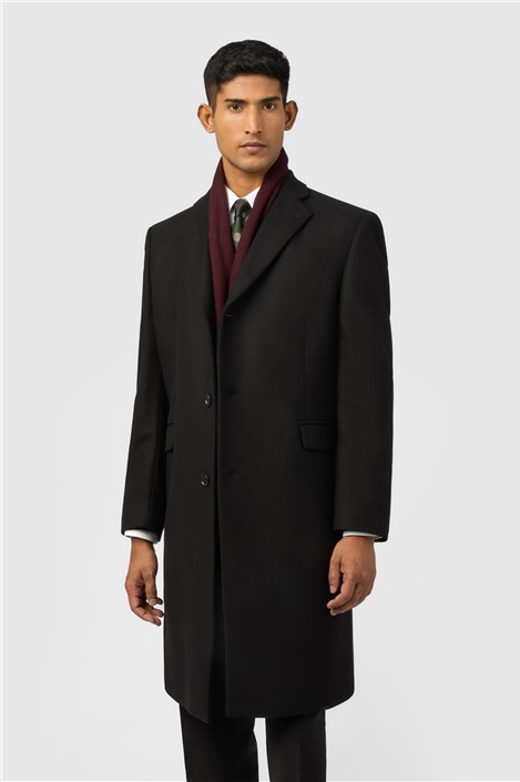 Alexandre Black Loxford Single Breasted Wool Rich Overcoat
