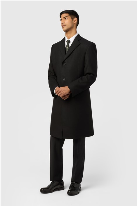 Alexandre Black Loxford Single Breasted Wool Rich Overcoat
