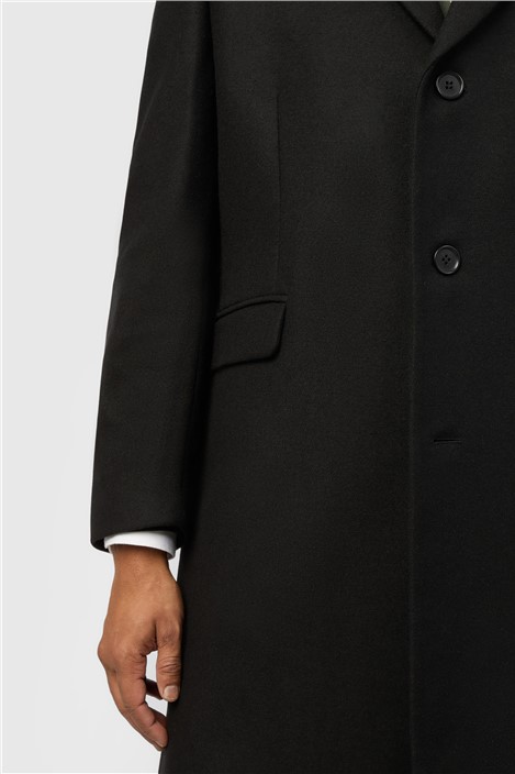 Alexandre Black Loxford Single Breasted Wool Rich Overcoat
