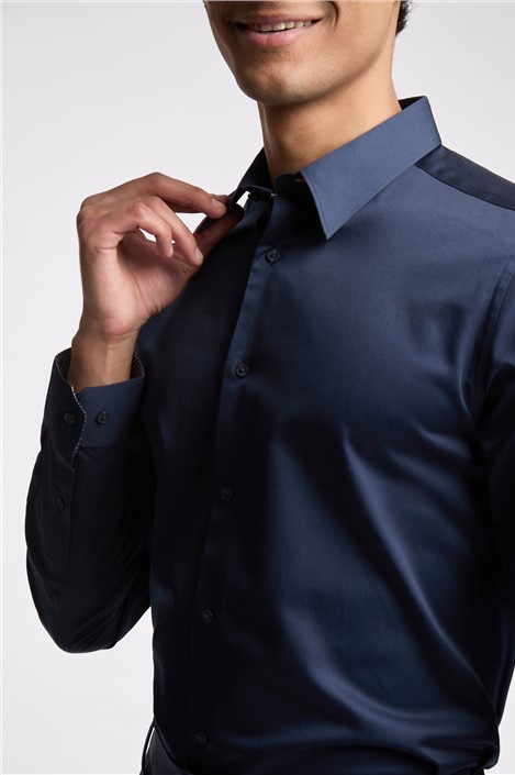 Ted Baker Slim Fit Navy Sateen Shirt