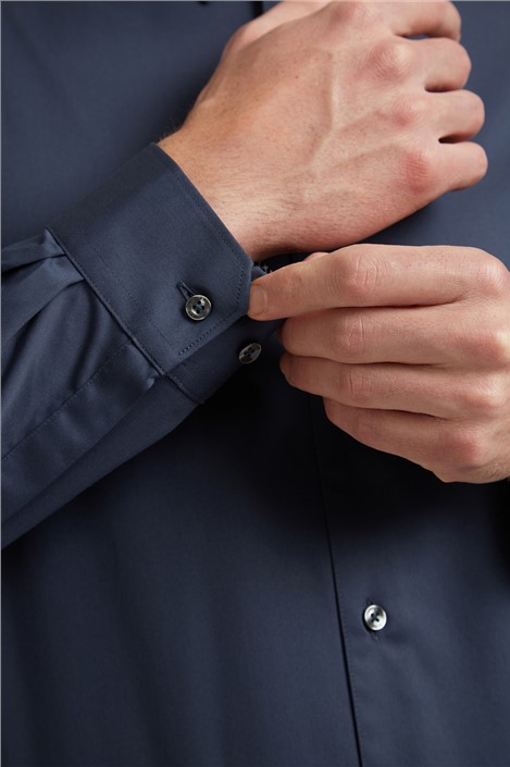 Ted Baker Slim Fit Navy Sateen Shirt