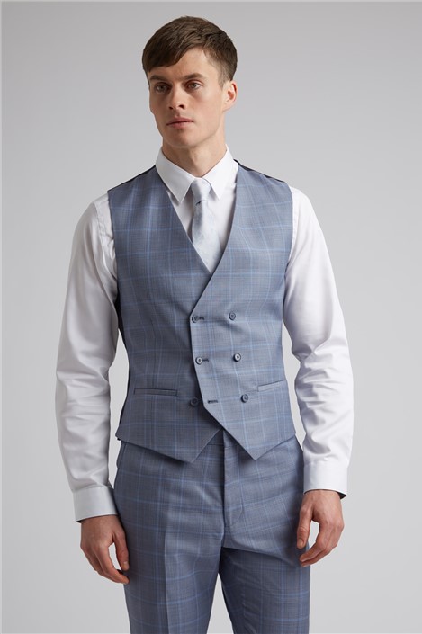 ted baker soft blue overcheck slim fit waistcoat