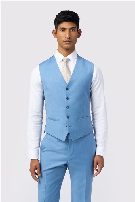 Ted Baker Slim Fit Tilson Airforce Blue Sharkskin Waistcoat
