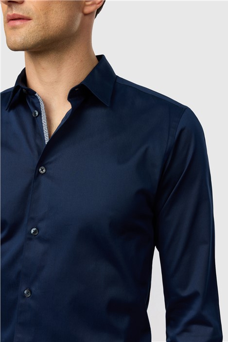 Ted Baker Slim Fit Luuk Steel Navy Stretch Shirt