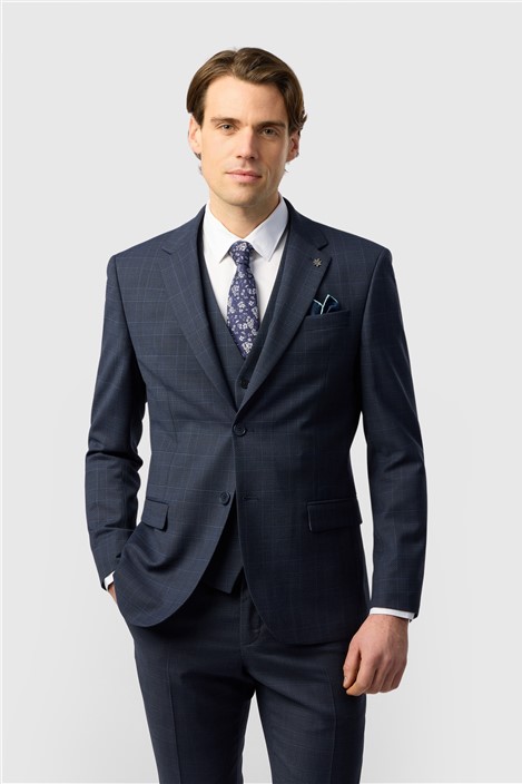 Ted Baker Slim Fit Performance Navy Textured Check Jacket

