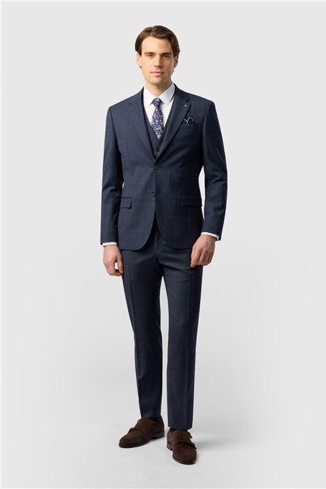 Ted Baker Slim Fit Performance Navy Textured Check Jacket
