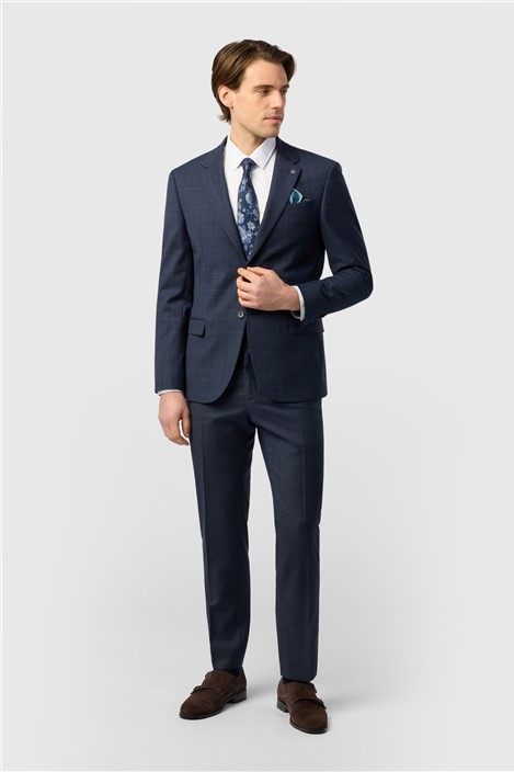 Ted Baker Slim Fit Performance Navy Textured Check Jacket
