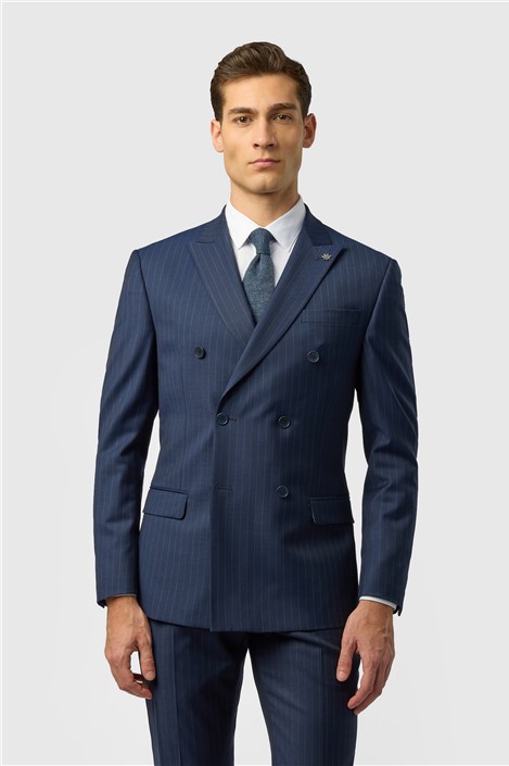 Ted Baker Slim Fit Navy Chalk Stripe Double Breasted Jacket
