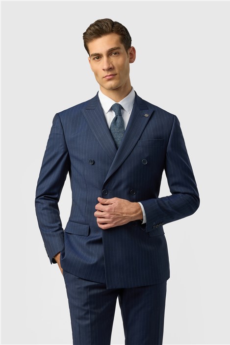 Ted Baker Slim Fit Navy Chalk Stripe Double Breasted Jacket
