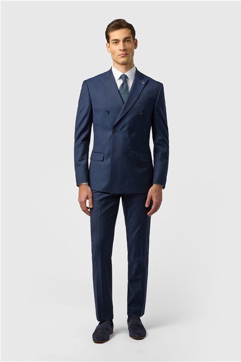 Ted Baker Slim Fit Navy Chalk Stripe Double Breasted Jacket
