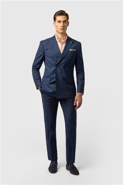 Ted Baker Slim Fit Navy Chalk Stripe Double Breasted Jacket
