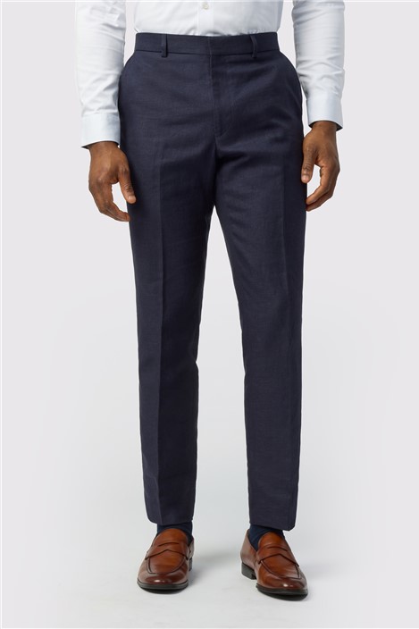Ted Baker Tailored Fit Navy Linen Cotton Trousers
