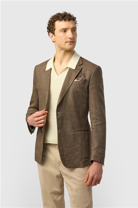 Ted Baker Tailored Fit Chocolate Twill Linen Jacket