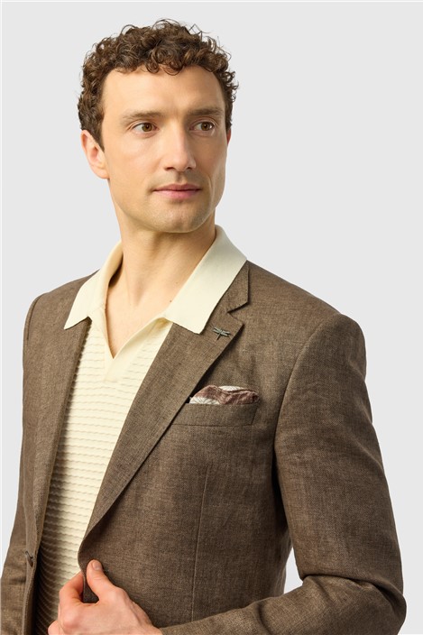 Ted Baker Tailored Fit Chocolate Twill Linen Jacket