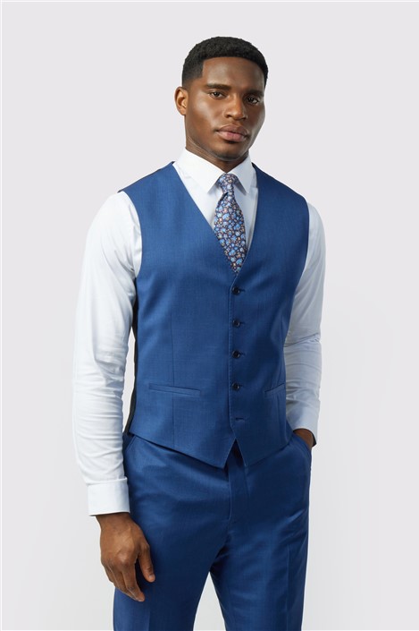 Ted Baker Tailored Fit Super 110s Blue Twill Waistcoat