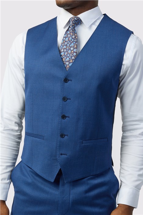 Ted Baker Tailored Fit Super 110s Blue Twill Waistcoat
