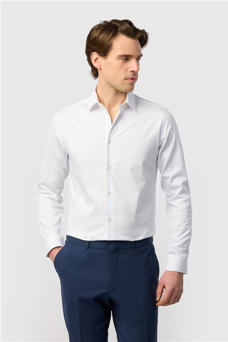 Ted Baker Slim Fit White Base Geometric Pink Dot Shirt
