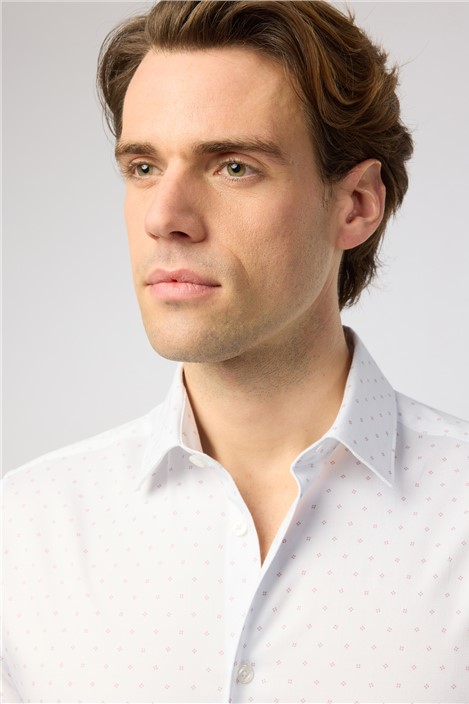Ted Baker Slim Fit White Base Geometric Pink Dot Shirt
