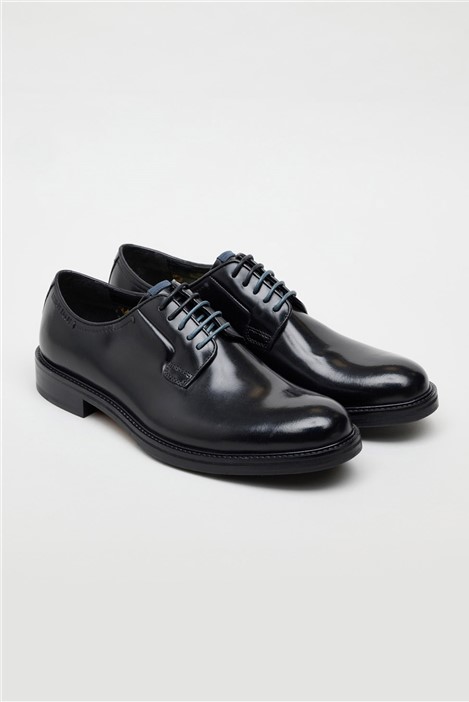 Antique Rogue Finn Black Leather Derby Shoe by Suit Direct