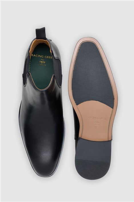 Racing Green Collins Black Leather Chelsea Boots