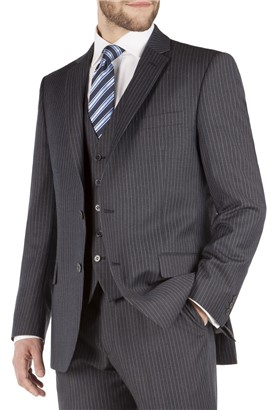  Grey Striped Regular Fit Suit Jacket