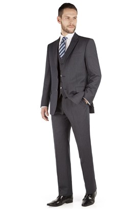  Grey Striped Regular Fit Suit Jacket