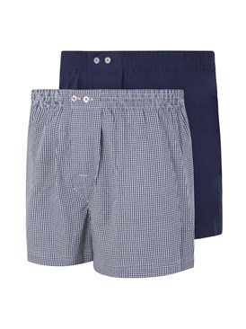  2 Pack Navy Woven Boxer Shorts