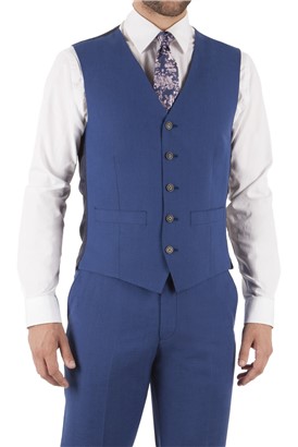  Cobalt Blue Regular Fit Linen Waistcoat